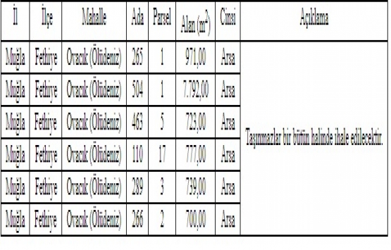 Fethiye deki 6 arsa 25 yıllığına kiraya veriliyor!