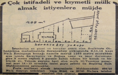 1954 yılında Beşiktaş ta Eminpaşa Konağı satılacakmış!