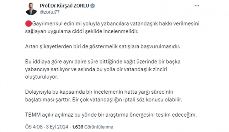 Yabancıya gayrimenkul satışı incelenmeli! Milletvekili açıkladı: Birçok vatandaşlık iptal edilebilir!