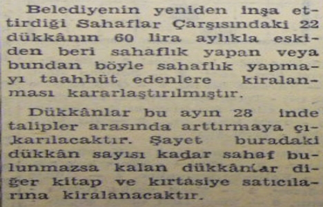 1952 yılında Sahaflar Çarşısı nda bulunan dükkanlar kiraya verilecekmiş!