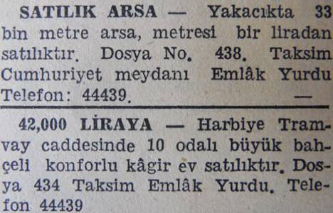 1943 yılında Yakacık'ta 33 dönüm arsa metrekaresi 1 liradan satılacakmış!