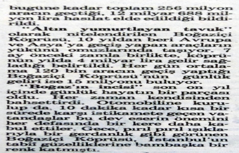 1983 yılında Boğaziçi Köprüsü nün günlük geliri 15 milyon liraymış!