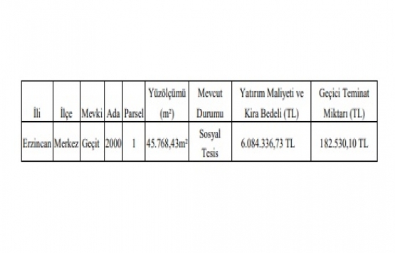 Erzincan da 6.1 milyon TL ye sosyal tesis tamamlama işi ihalesi!