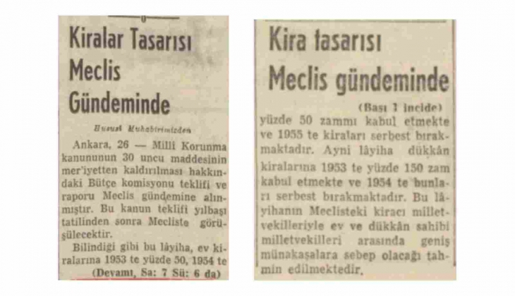 1952 de Kira Tasarısı Meclis te! Konut kiralarına yüzde 50, dükkan kiralarına yüzde 150 zam!