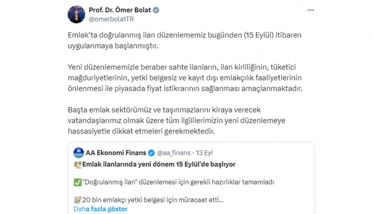 Bakan Bolat tan emlakta doğrulanmış ilan düzenlemesi uyarısı: Hassasiyetle dikkat edilmeli!