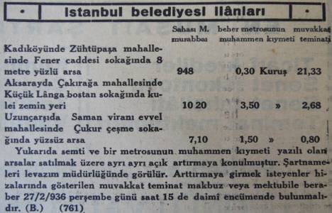 1936 yılında Kadıköy Fener Caddesi'nde bulunan 948 metrekare arsa metrekaresi 30 kuruştan satılacakmış!