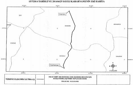 İzmit 380-Kandıra OSB-Kandıra RES Enerji İletim Hattı Projesi için acele kamulaştırma yapılacak!