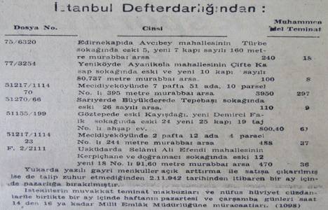 1942 yılında Yeniköy'de 87 metrekare arsa 100 liraya satılacakmış!