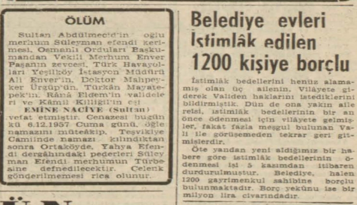 1957 yılında belediye 1.200 gayrimenkul sahibine 1 milyon TL borçlu!