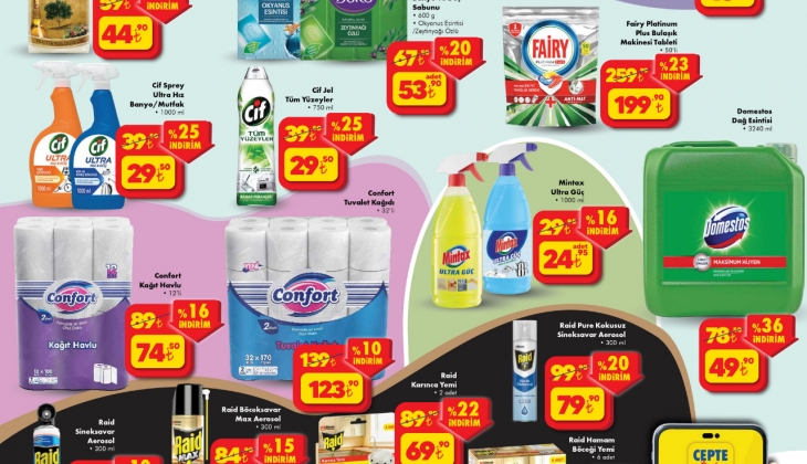 ŞOK’ta Domestos 49,90 TL’ye, Mintax 24,95 TL’ye, Raid sineksavar 53,90 TL’ye düştü!