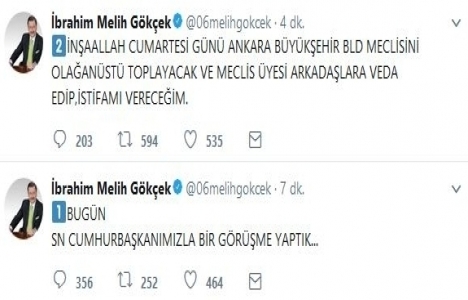 Melih Gökçek Cumartesi günü istifa edecek!