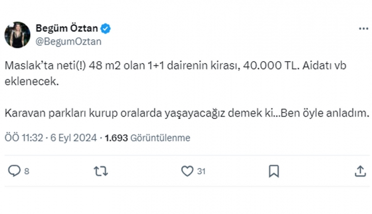 Maslak ta 48 metrekarelik 1+1 evin kirası 40 bin TL! 