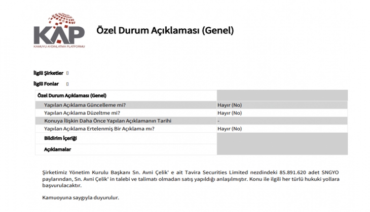 Sinpaş GYO dan şok! 500 milyon TL lik hisse patrondan habersiz satılmış!