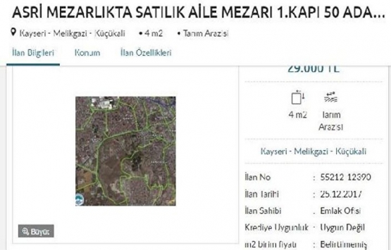 4 metrelik mezar yerini 29 bin TL ye internette satışa çıkardı!
