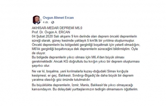 Prof. Dr. Ahmet Ercan’dan Manisa Akhisar depremi yorumu!