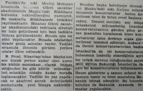 1946 yılında Güzel Sanatlar Akademisi Maçka Silahhanesi ne taşınacakmış!