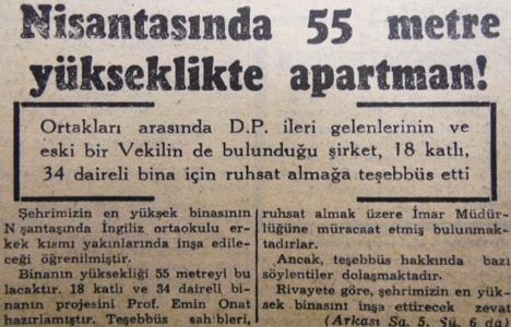 1956 yılında İstanbul'un en yüksek binası Nişantaşı'nda inşa edilecekmiş!