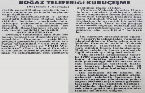 1983 yılında Boğaz a teleferik hattı kurulacakmış!