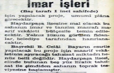 1938 yılında Haydarpaşa Lisesi nin önüne spor kompleksi yapılacak!