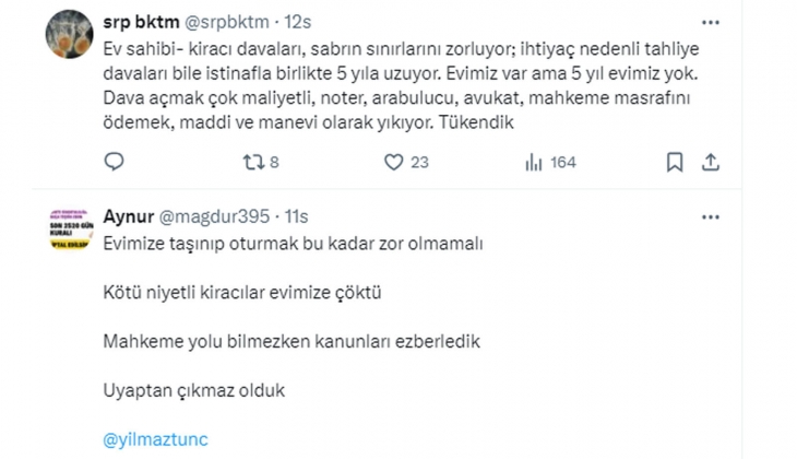 Mağdur ev sahiplerinden Cumhurbaşkanına çağrı: Bizi bir bürokratımız dinlerse seviniriz! 