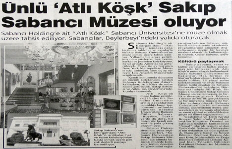 1998 yılında Atlı Köşk Sakıp Sabancı Müzesi olacakmış!