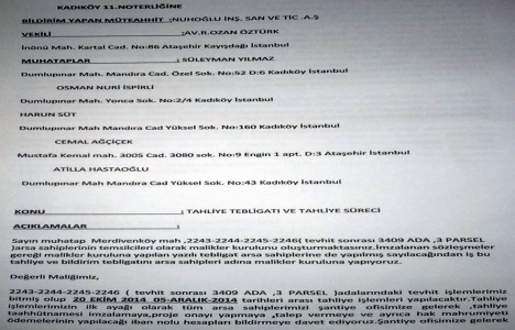 Nuhoğlu İnşaat Fikirtepe projesi için tahliye tebligatları hazır! 