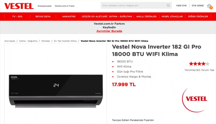 Vestel klimalarda ikili ürün alımına 750 TL indirim! Vestel klimaların 16 Eylül 2022 fiyat listesi