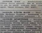 1943 yılında Anadoluhisarı'nda 800 metre arsalı bir yalı 5.500 liraya satılacakmış!